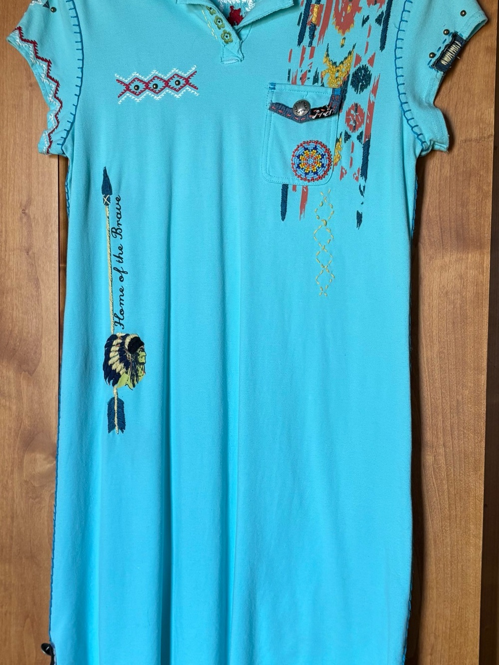 Double D Ranch Turquoise Polo Dress with embroidery and beading. - Picture 6 of 8
